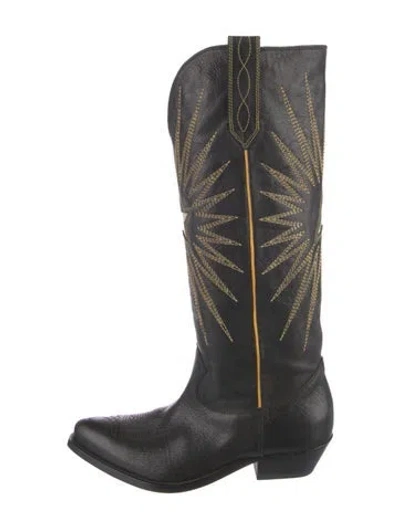 Pre-owned Golden Goose Leather Patterned Western Boots In Black