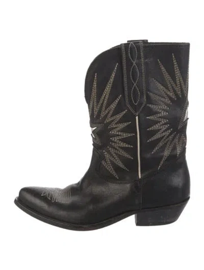Pre-owned Golden Goose Leather Patterned Western Boots In Black