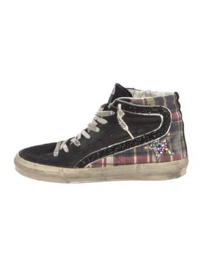 Pre-owned Golden Goose Leather Plaid Print Sneakers In Black
