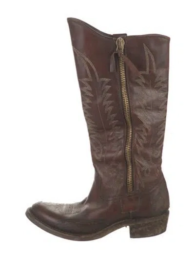 Pre-owned Golden Goose Leather Printed Riding Boots In Brown