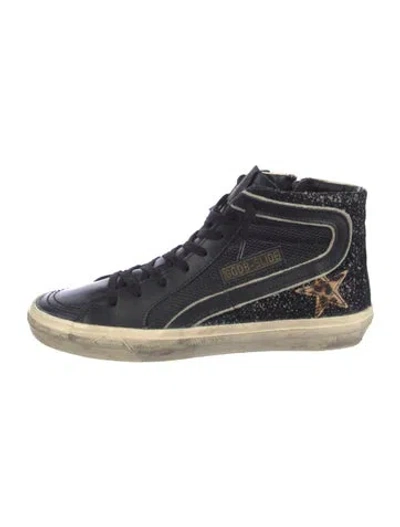 Pre-owned Golden Goose Leather Printed Sneakers In Black