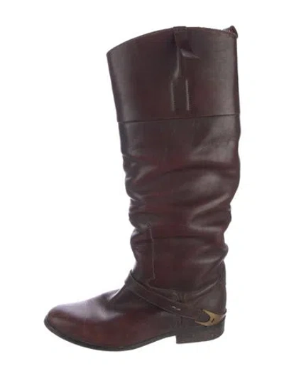 Pre-owned Golden Goose Leather Riding Boots In Burgundy