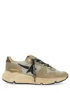 Golden Goose Running Sneakers In Nylon And Suede With Brown Glitter In Beige