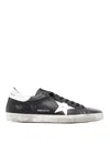 Golden Goose 'super-star' Black Low Top Sneakers With Logo Patch And Suede Details In Leather Man In Black