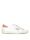 Golden Goose Super-star Sneakers With Ice-gray Suede Star And Light Brown Heel Tab Shoes In Blanco