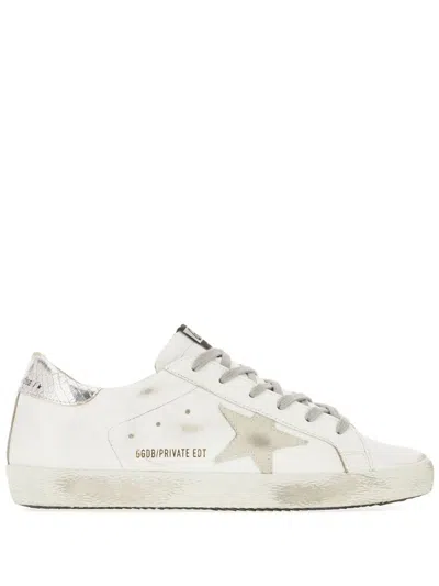 GOLDEN GOOSE LEATHER SNEAKERS IN WHITE WITH SILVER DETAILS