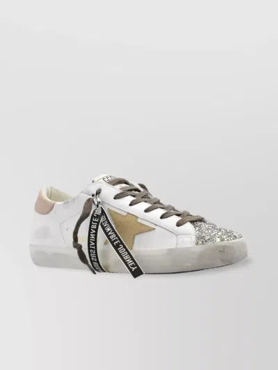 Golden Goose Leather Sneakers Star Glitter Detailing In White