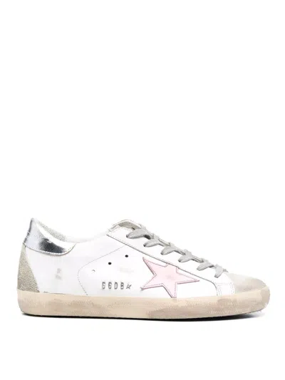 Golden Goose Super-star Leather Upper And Star Suede Toe And Spur Laminated Heel Metal Lettering In Whte