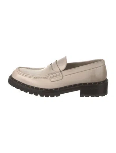 Pre-owned Golden Goose Leather Studded Accents Loafers W/ Tags In Neutrals