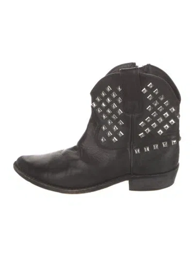 Pre-owned Golden Goose Leather Studded Accents Western Boots In Black