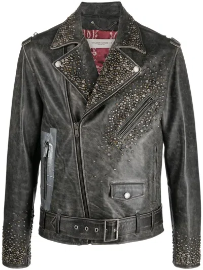 Golden Goose Leather Stud-detailing Jacket In Black