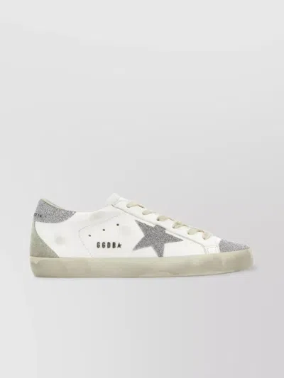 Golden Goose Leather Superstar Sneakers Glitter Detail In White