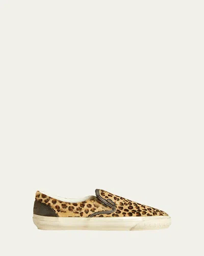 GOLDEN GOOSE LEOPARD CALFHAIR AND LEATHER SLIP-ON SNEAKERS