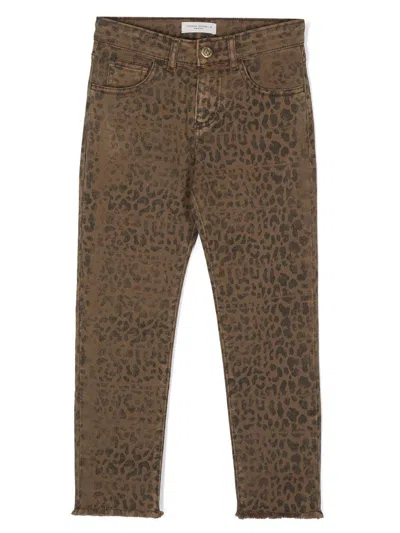 Golden Goose Kids' Leopard-print Jeans In 褐色