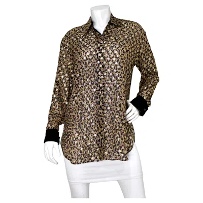 Pre-owned Golden Goose Leopard Print Lamé Long-sleeve Button-up Blouse In Brown
