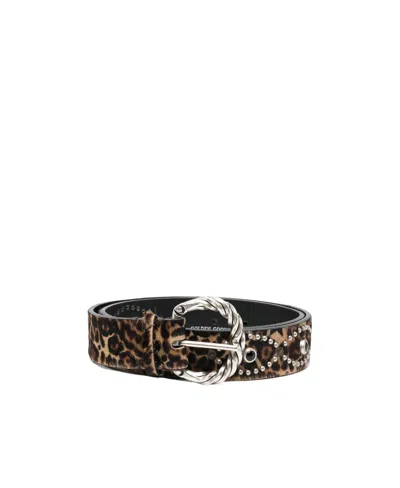 Golden Goose Leopard Print Logo Belt In Brown