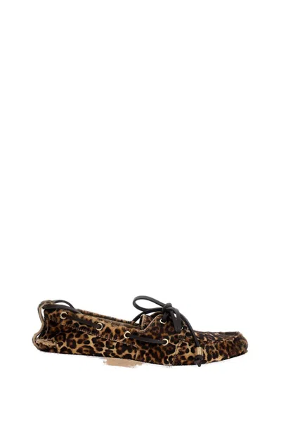 Golden Goose Leopard-print Pony Skin Boat Moccasin With Rubber Sole In Brown