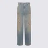 Golden Goose "journey W`s" Melody Boyfriend Pant Cotton Denim Officina Wash With Studs On Side Cloth In Blue