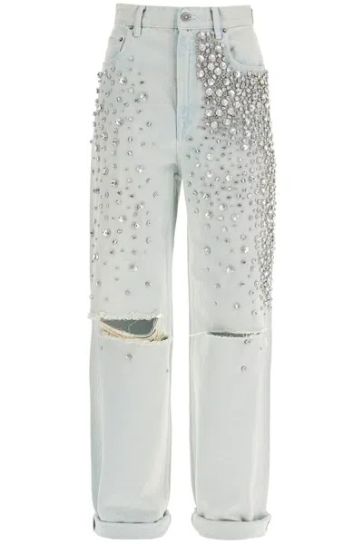 Golden Goose Light Blue Cotton Jeans With Crystal Stones Women