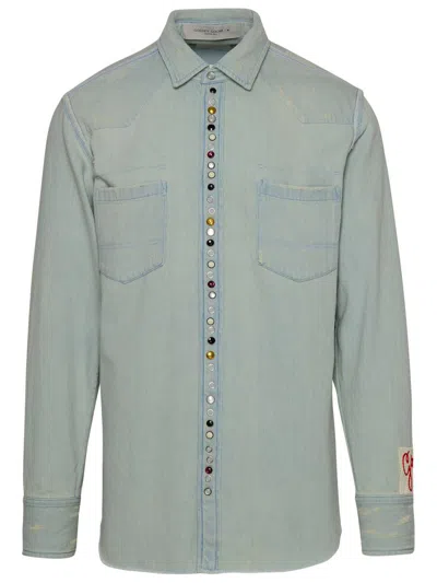 Golden Goose Light Blue Denim Shirt In Green