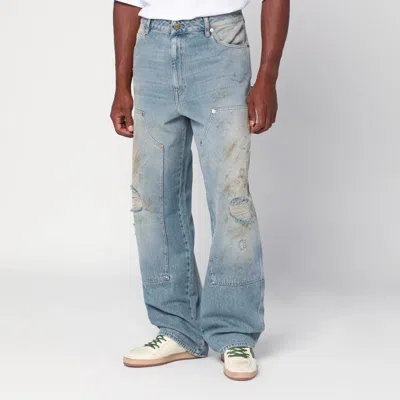 Golden Goose Light Blue Jeans With Sand Wash Distressed Effect Men