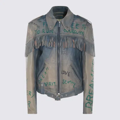 Golden Goose Light Blue Leather Jacket