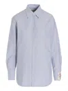 Golden Goose Striped Embroidered Shirt With Collared Cuffs In Light Blue