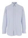 Golden Goose Light Blue Shirt With Classic Collar And All-over Striped Motif In Multicolor