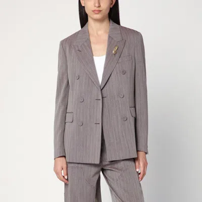 Golden Goose Light Brown Double-breasted Jacket In Chevron Wool Blend Women In Gray