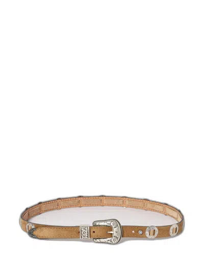 Golden Goose Light Brown Leather Threading Belt