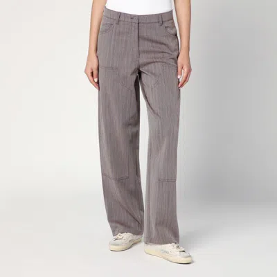 Golden Goose Light Brown Pants In Chevron Wool Blend In Gray