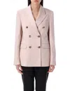 Golden Goose Pink Double-breasted Jacket With Peak Revers And Logo Plaque Detail In Light Pink