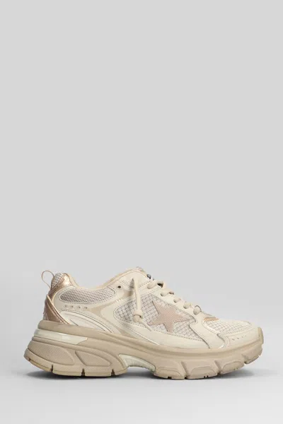 Golden Goose Light Star Sneakers In Taupe Leather And Fabric In White