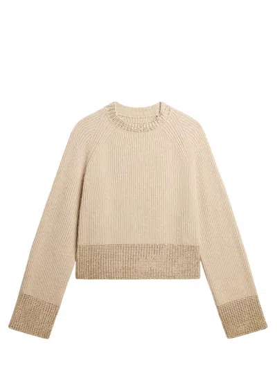 Golden Goose Deluxe Brand Knitted Embellished Jumper In Light Tan