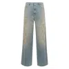 Golden Goose Light Wash Wide-leg Jeans With Rhinestones In Blue