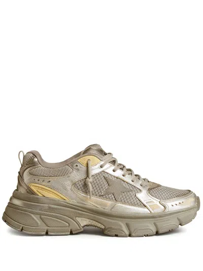 GOLDEN GOOSE GOLDEN GOOSE LIGHTSTAR LAMINATED LEATHER SUEDE AND NET UPPER TPU STAR NET HEEL AND SPUR