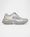 Golden Goose Laminated Leather Suede And Net Sneakers In Silvergold