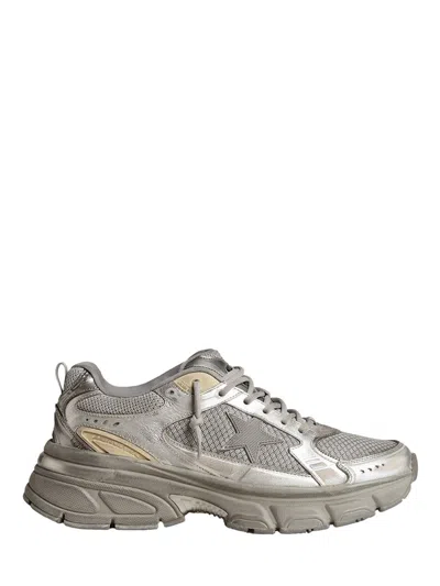 Golden Goose Lightstar Sneakers In Laminated Leather And Mesh Shoes In Gray