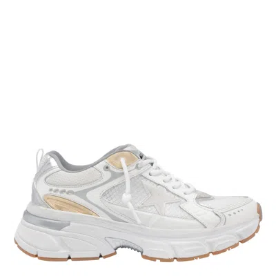 Golden Goose Lightstar Net Mixed Leather Runner Sneakers In White