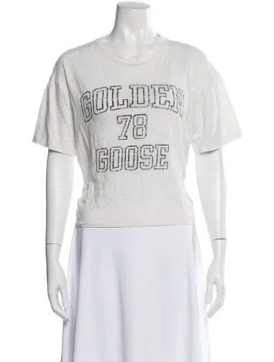 Pre-owned Golden Goose Linen Graphic Print T-shirt In White