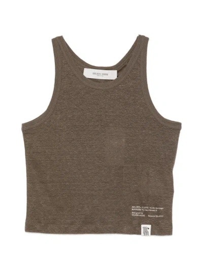 Golden Goose Linen Print Tank Top With Belt In Sea Turtle
