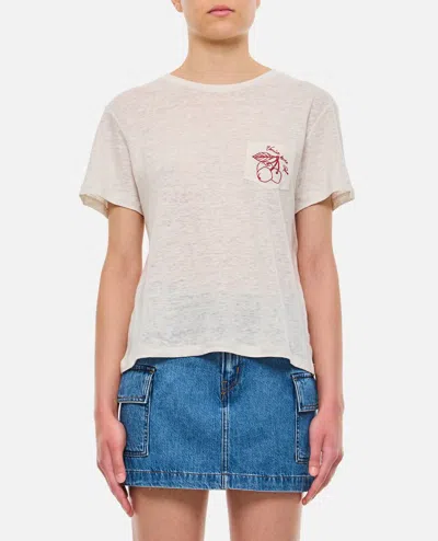 Golden Goose Linen T-shirt With Embroidered Pocket In White
