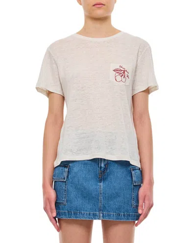 GOLDEN GOOSE LINEN T-SHIRT WITH EMBROIDERED POCKET