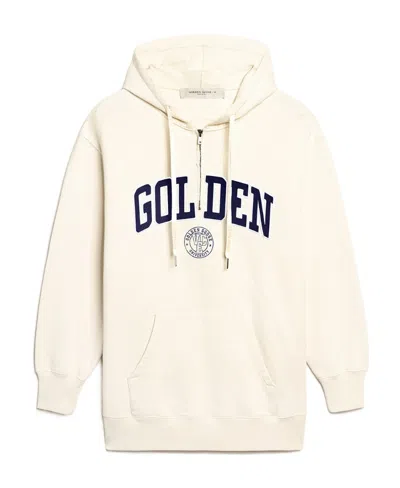 Golden Goose White Sweatshirt Dress With Hood And Golden Patch