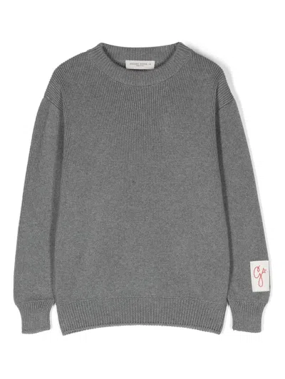 Golden Goose Kids' Logo-appliqué Crew Neck Sweater In Grey