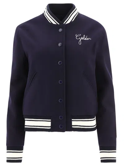 Golden Goose Logo Bomber Jacket In Blue