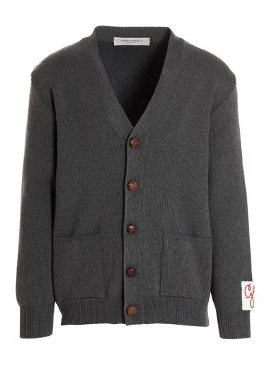 Golden Goose Micro-ribbed Cotton Cardigan In Gray