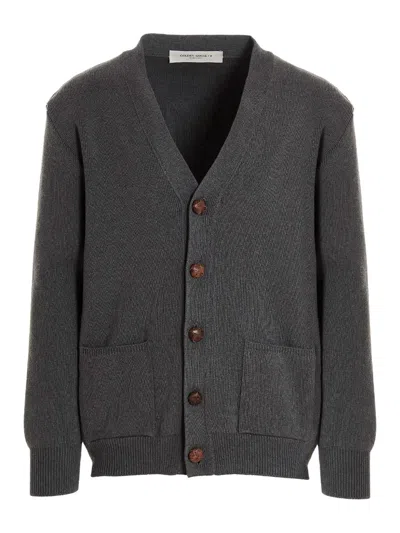 Golden Goose Micro-ribbed Cotton Cardigan In Gray
