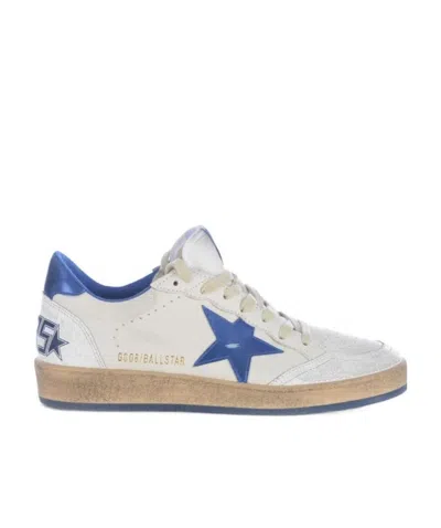 Golden Goose Ballstar White Low Top Sneakers With Star Patch On The Side And Maxi Lettering On The Rear In Leathe