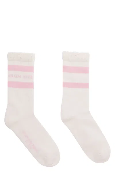 Golden Goose Logo Cotton Blend Socks In White